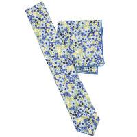 Blue Flower Tie and Handkerchief Set 100% Cotton