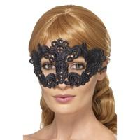 Black Embroidered Lace Filigree Floral Eye Mask
