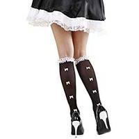 black socks with ruffle lace trim white bows