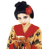 black geisha wig with flower
