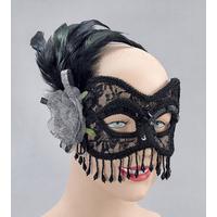 Black Lace & Silver Rose Eye Mask