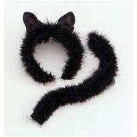 Black Fluffy Cat Set With Marabou Trim