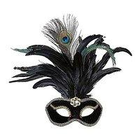Black Velour Eyemask Withgem Feathers & Gold Trim Black Masks Eyemasks &