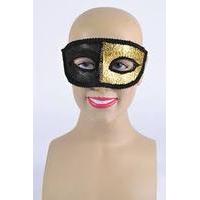Black & Gold Eye Mask With Ribbon Tie