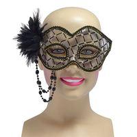Black & Gold Transparent Eye Mask With Beaded Chain