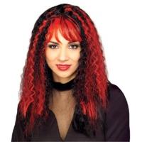 Black & Red Crimped Halloween Wig