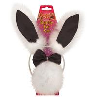 Black & White Ladies Bunny Ear Headband Set With Fur