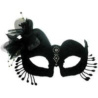 Black Beaded Eye Mask With Flower