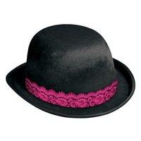 Black Bowler Hat With Pink Lace