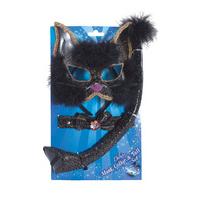 Black Cat Glitter Mask, Collar & Tail Set