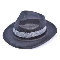 Black Glitter Trilby With Silver Band