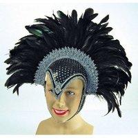 Black Jewel Feather Helmet With Plume