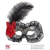 Black Lace Eyemask With Feather