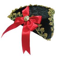 Black Ladies Mini Tricorn Hat With Red Bow