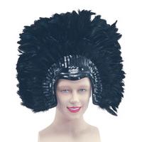 black sequinned feather headdress