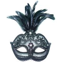 Black Transparent Eye Mask With Tall Feathers