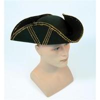black tricorn hat with gold trim pattern