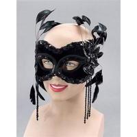 Black Velvet Eye Mask With Feathers