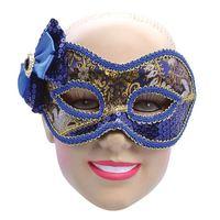 Blue & Gold Masquerade Mask With Bow