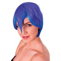 blue purple ladies cosplay manga wig