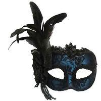 blue side feather mask on headband