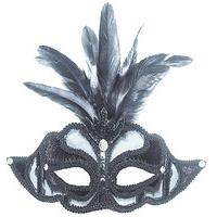 Black Net Eye Mask With Feathers