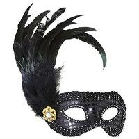 Black Sequin Eyemask Withjewel & Feathers Black Masks Eyemasks & Disguises For