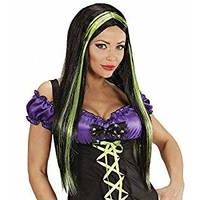black green streaked witch wig