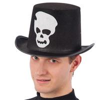 Black Printed Skull Top Hat