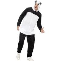 Black & White Mens Panda Jumpsuit With Hood Costume