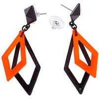 Black & Neon Orange Rhombus Earrings