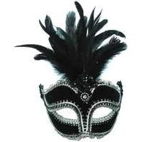 Black Velvet Eye Mask With Tall Feather