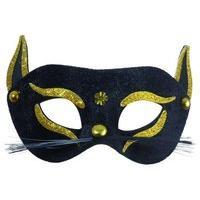 Black Cat Eyemask - Gold Glitter Feline & Cat Masks Eyemasks & Disguises For