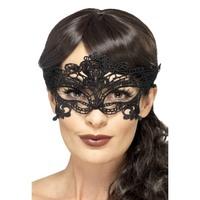 Black Embroidered Lace Filigree Heart Eye Mask