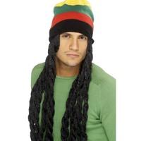 black smiffys rasta hat with long deadlocks