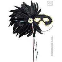 Black Feather Eye Mask On Stick
