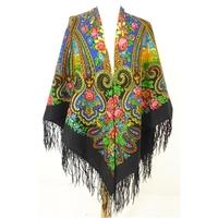 black floral fringed shawl