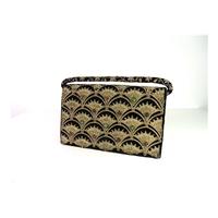 Black and Gold Small Embroidered Evening Bag with Short Handle