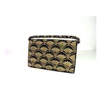 black and gold small embroidered evening bag with short handle