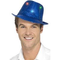 Blue Men\'s Light Up Sequin Trilby Hat