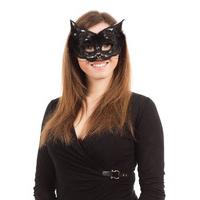 Black Cat Eye Mask With Marabou Feather Trim