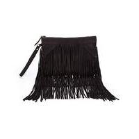 Black Suede Fringed Clutch Bag