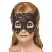 Black Embroidered Lace Filigree Devil Eye Mask