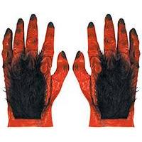 Black & Red Hairy Devil Hand Gloves