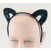 black sequin cat ears on headband