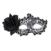Black Glitter Flowers Eye Mask With Rose