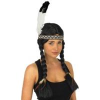 Black Indian Squaw Wig With Feather