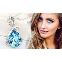 Blue Teardrop Crystal Necklace - FREE P&P