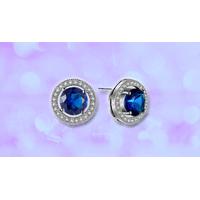 blue simulated sapphire rhodium plated earrings