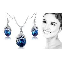 Blue Crystal Necklace And Earrings Sets